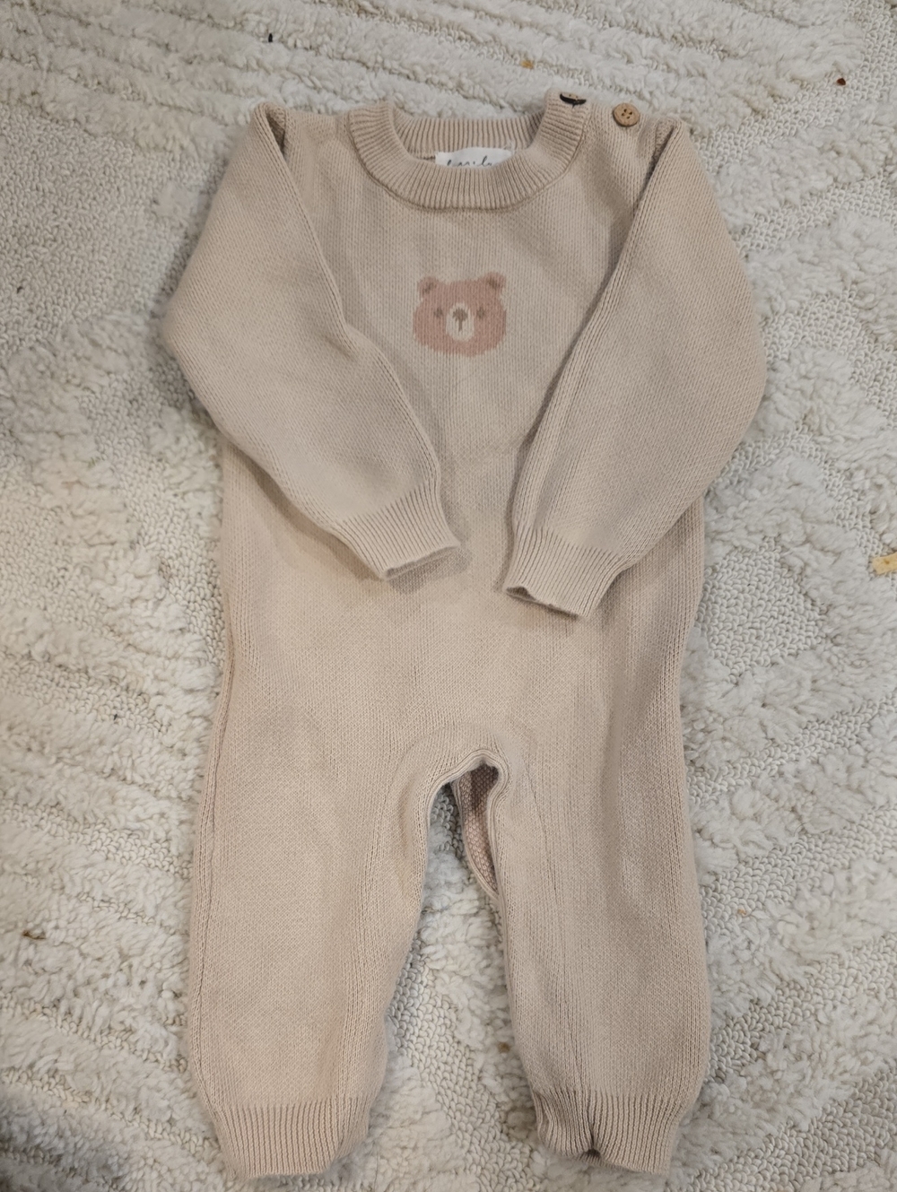 Cream Knit Baby Bear One-Piece Bodysuit